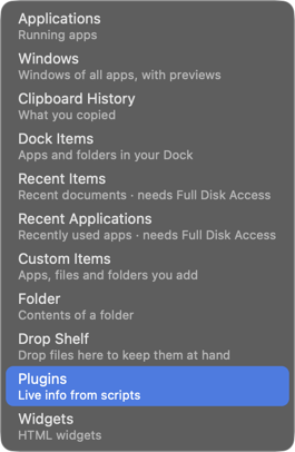 The Add row menu, with Plugins selected