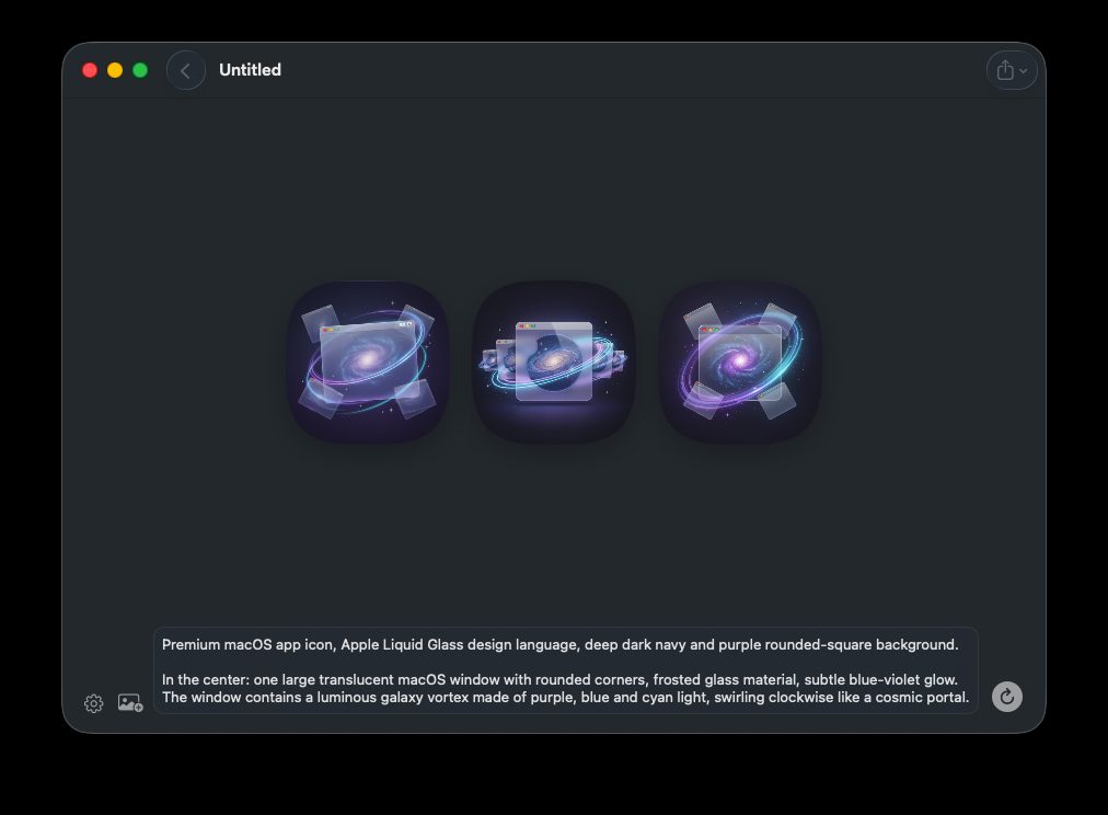 Generated cosmic glass icon variants